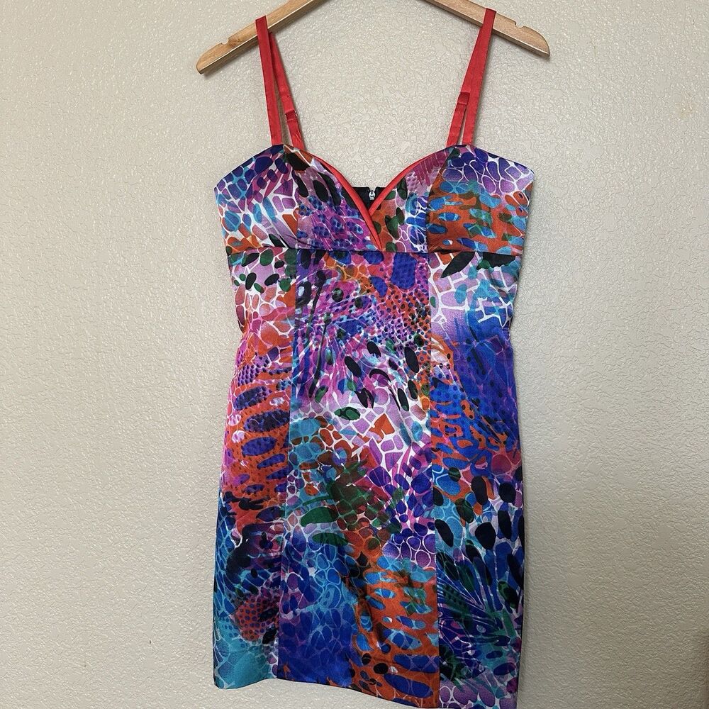 Boston Proper VIBRANT Spaghetti Strap SHEATH DRESS 6 Sweetheart Neck Colorful